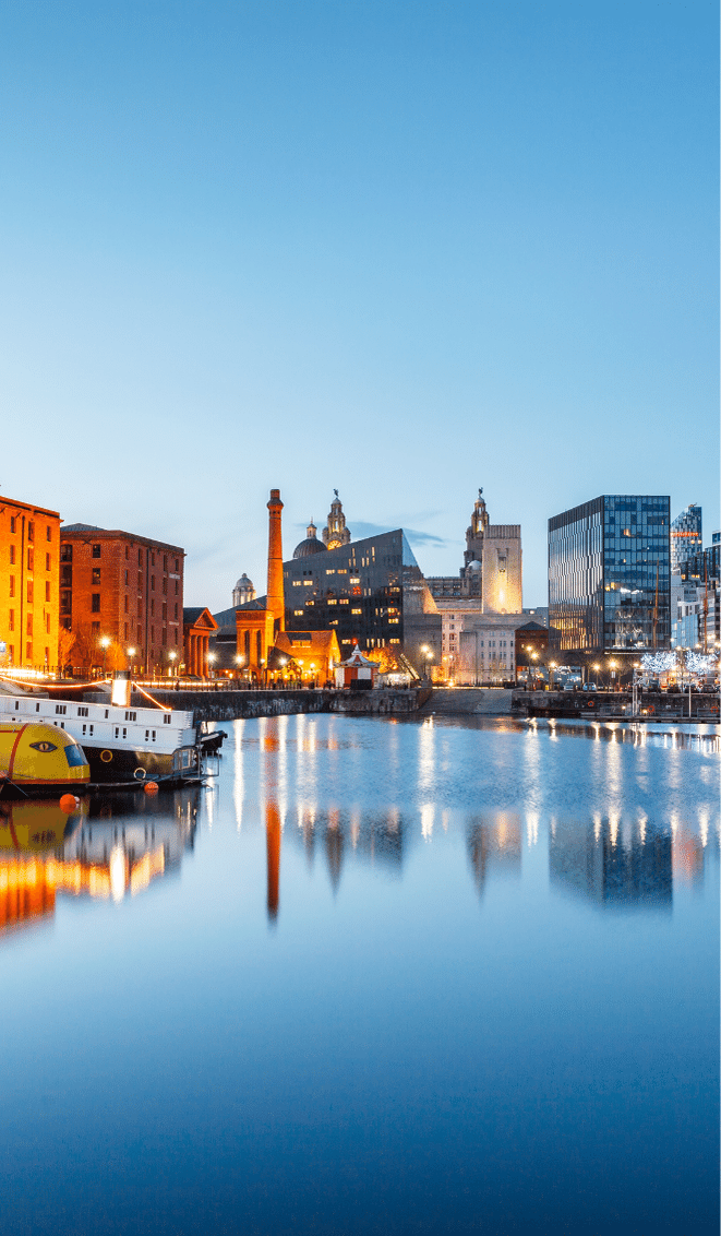 skyscrapers of Liverpool city centre overlooking the Liverpool docks and River Mersey